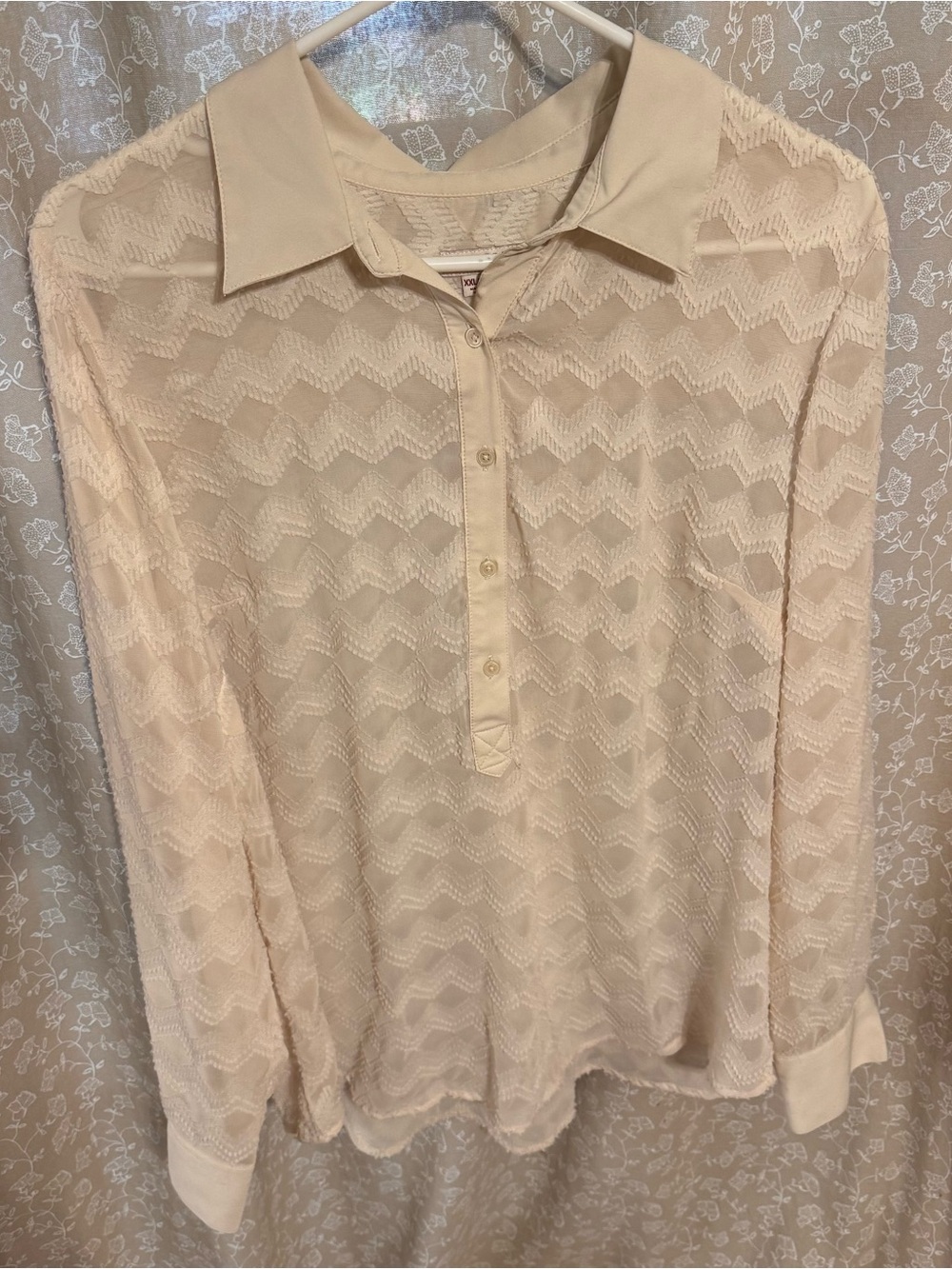 Merona XXL Sheer Cream Chevron Blouse Whimsigoth Cottagecore Boho Aesthetic